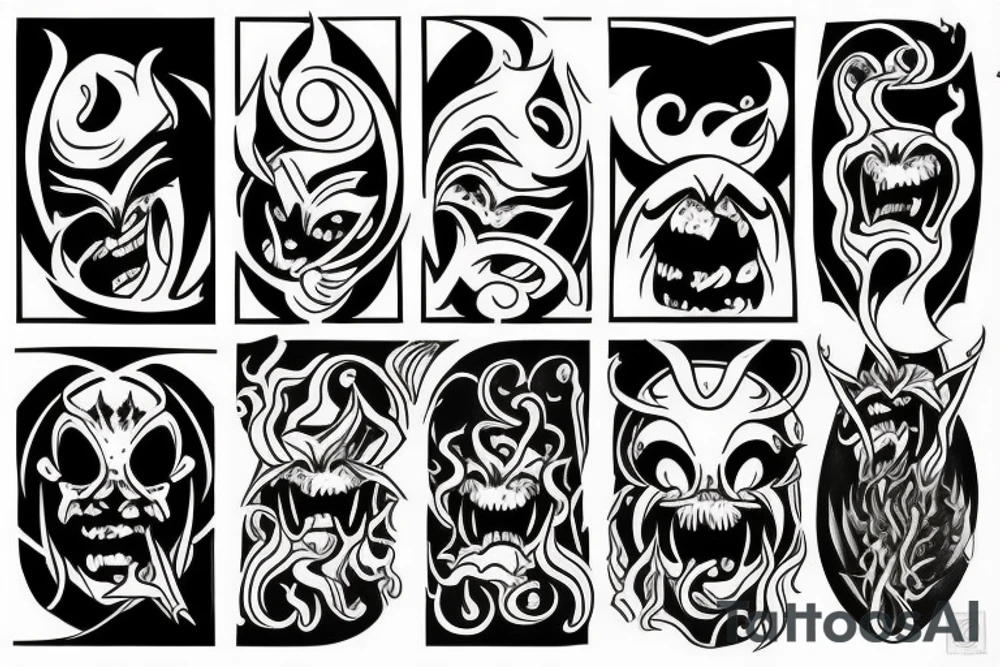 a demon crying a tear of gold and a tear of fire tattoo idea