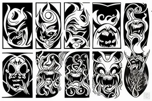 a demon crying a tear of gold and a tear of fire tattoo idea