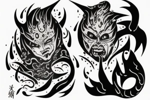 a demon crying a tear of gold and a tear of fire tattoo idea