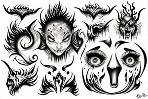 a demon crying a tear of gold and a tear of fire tattoo idea