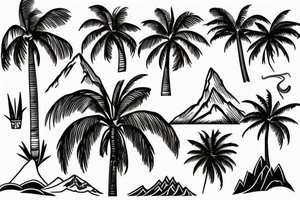 Mountains, ocean, and palm trees tattoo idea