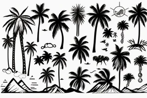 Mountains, ocean, and palm trees tattoo idea