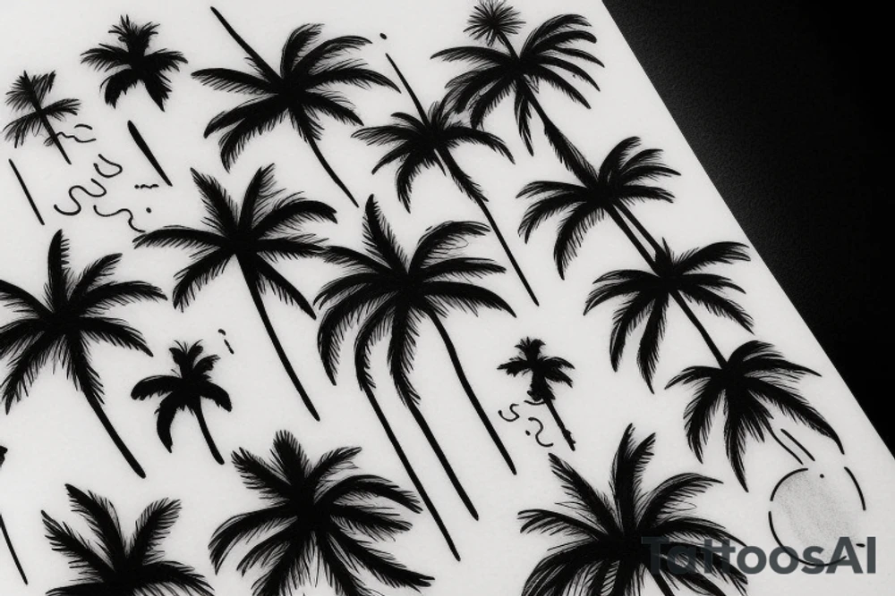 Snowy mountains, ocean, and palm trees tattoo idea