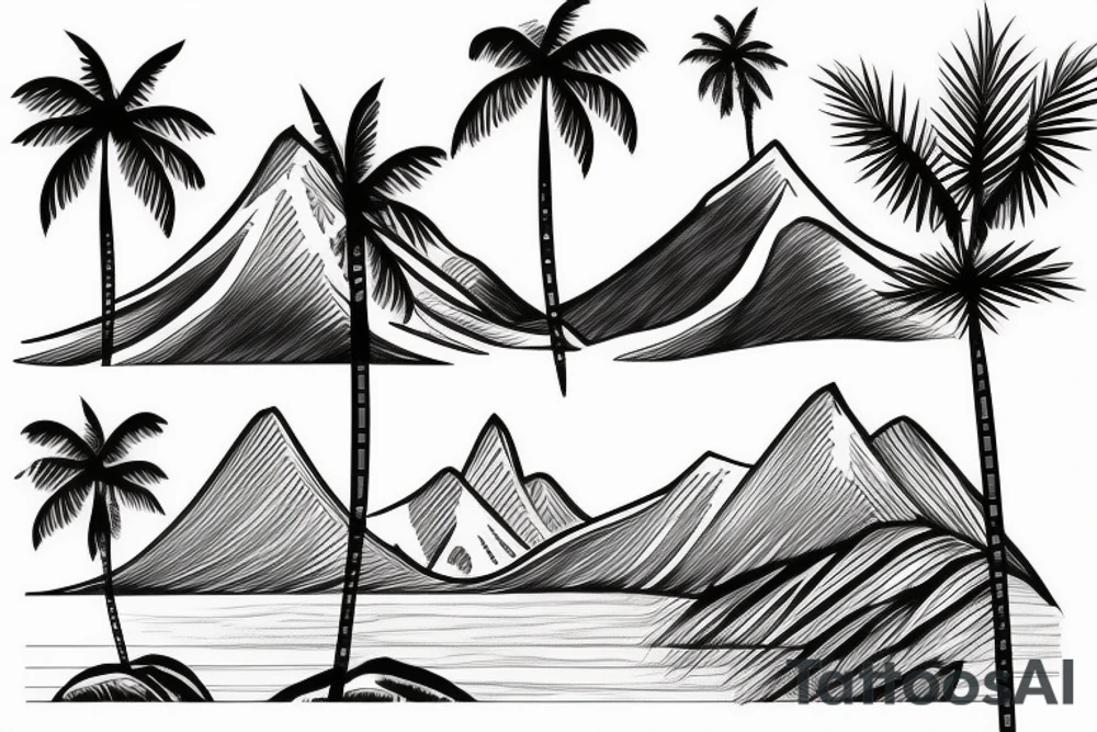 Snowy mountains, ocean, and palm trees tattoo idea