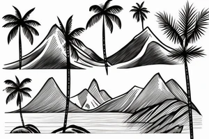Snowy mountains, ocean, and palm trees tattoo idea