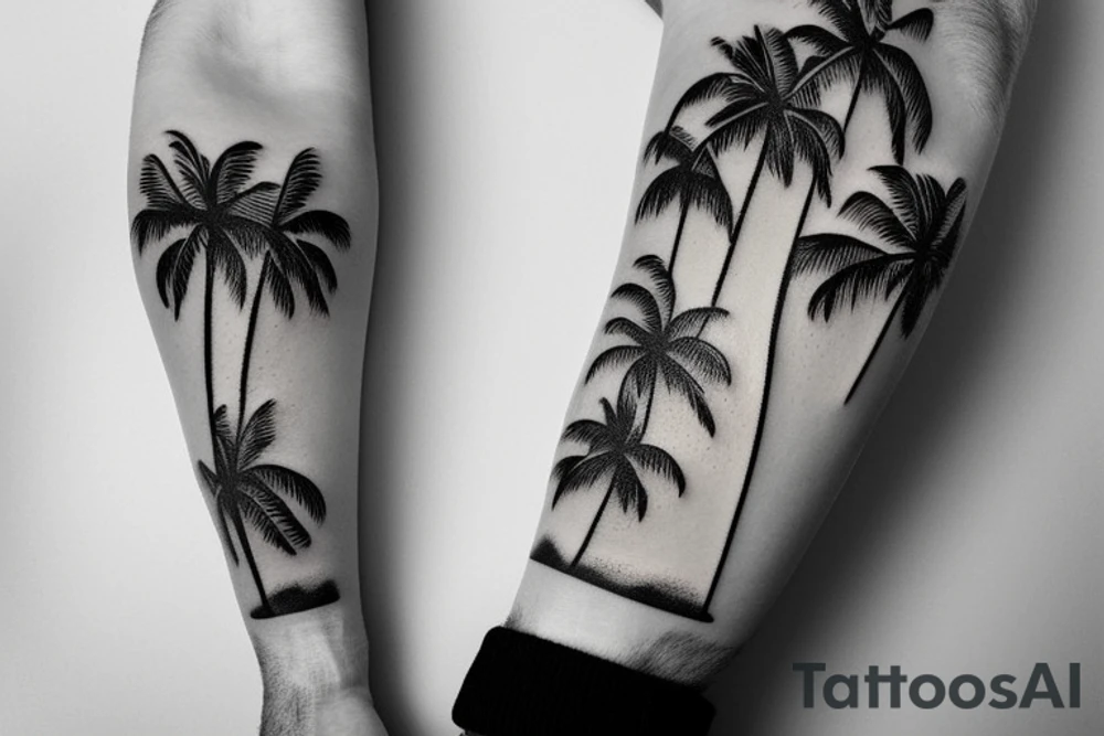 Snowy mountains, ocean, and palm trees tattoo idea