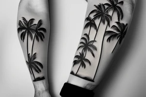Snowy mountains, ocean, and palm trees tattoo idea