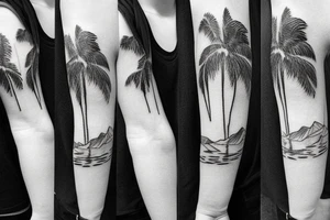 Snowy mountains, ocean, and palm trees tattoo idea
