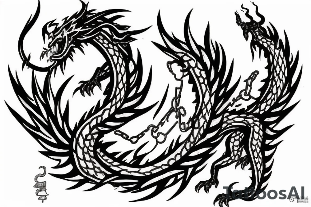 fire dragon breaking free from chains tattoo idea