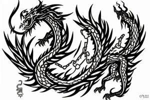 fire dragon breaking free from chains tattoo idea