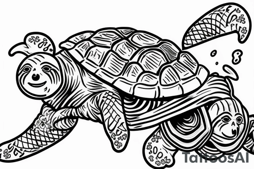 sloth riding on a turtles back tattoo idea