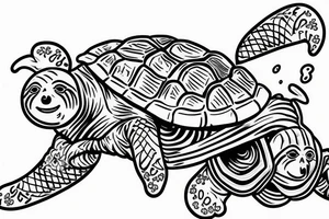 sloth riding on a turtles back tattoo idea