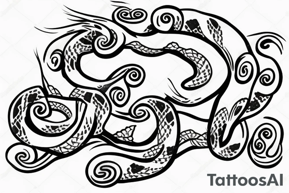 Snake sliding on a flower tree tattoo idea