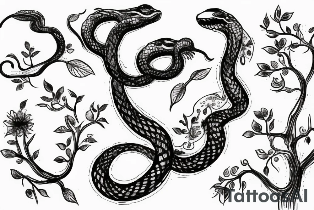 Snake sliding on a flower tree tattoo idea