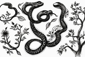Snake sliding on a flower tree tattoo idea