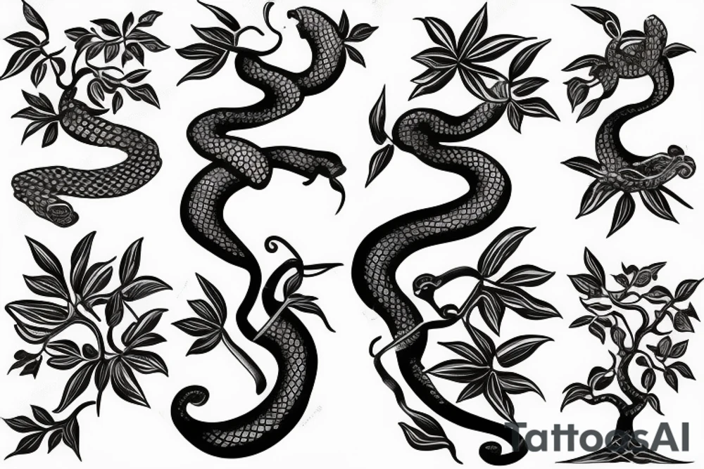 Snake sliding on a flower tree tattoo idea