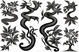 Snake sliding on a flower tree tattoo idea