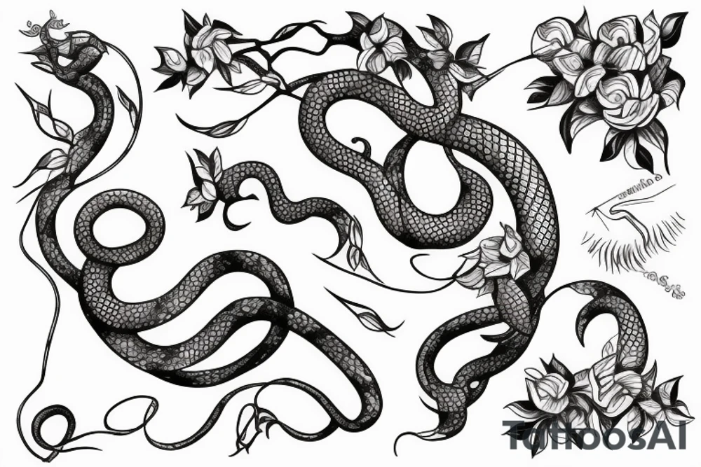 Snake sliding on a flower tree tattoo idea