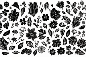 Ribs with flowers and plants on half of it and geometric background tattoo idea