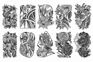 Rib cage with flowers and plants on half of it and geometric background tattoo idea