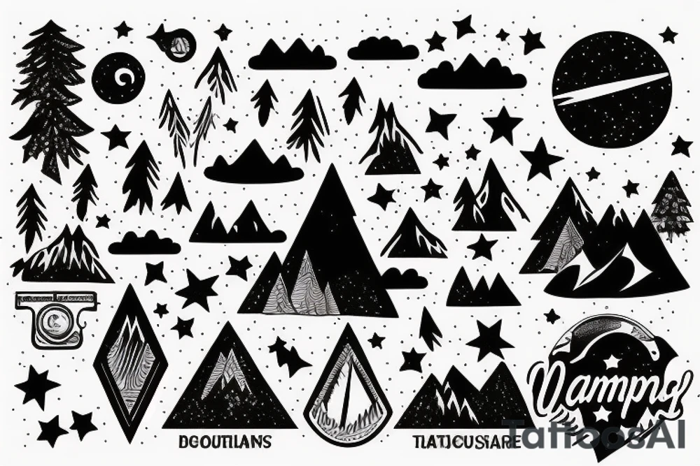 Camping at night under the stars in the mountains tattoo idea