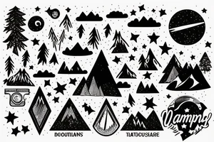Camping at night under the stars in the mountains tattoo idea