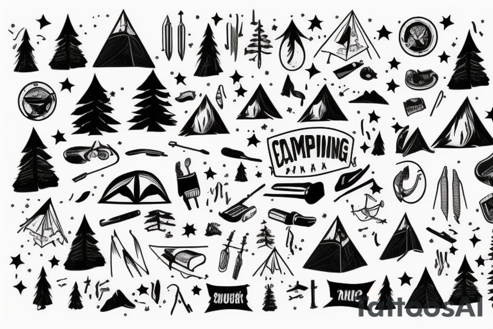 Camping at night under the stars in the mountains tattoo idea