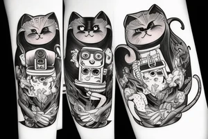 Large witch cat robotics student surreal 80s suspicious lazy but cool calm collected badass tattoo idea