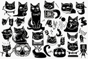 Large witch cat robotics student surreal 80s suspicious lazy but cool calm collected badass tattoo idea