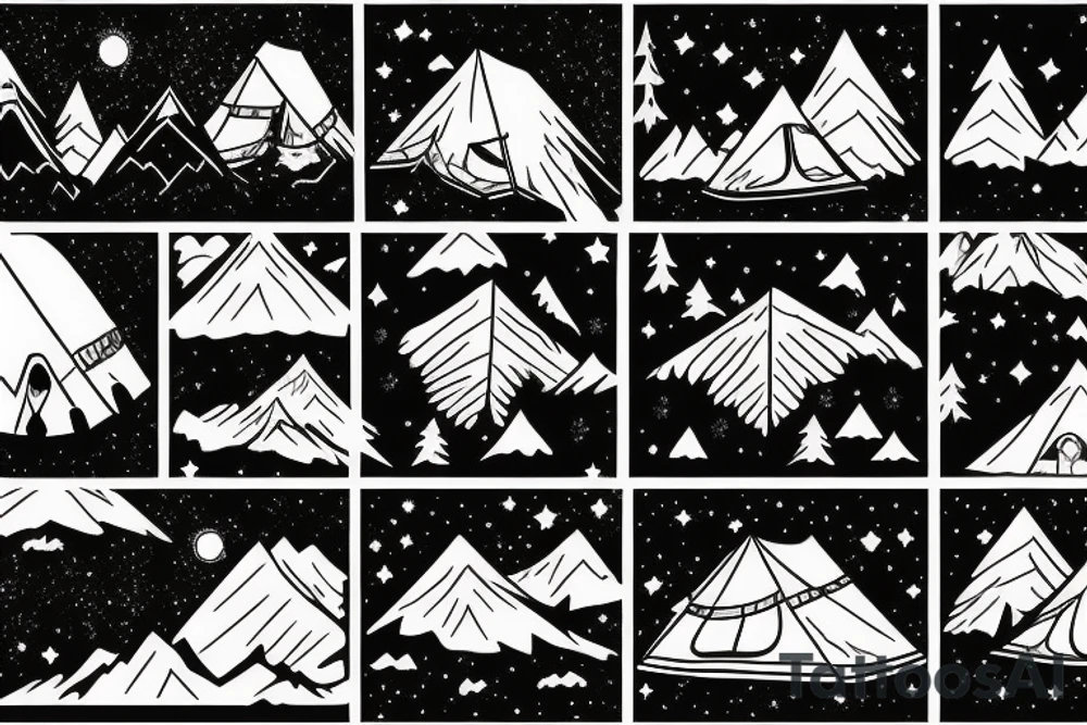 Camping at night under the stars in the mountains tattoo idea