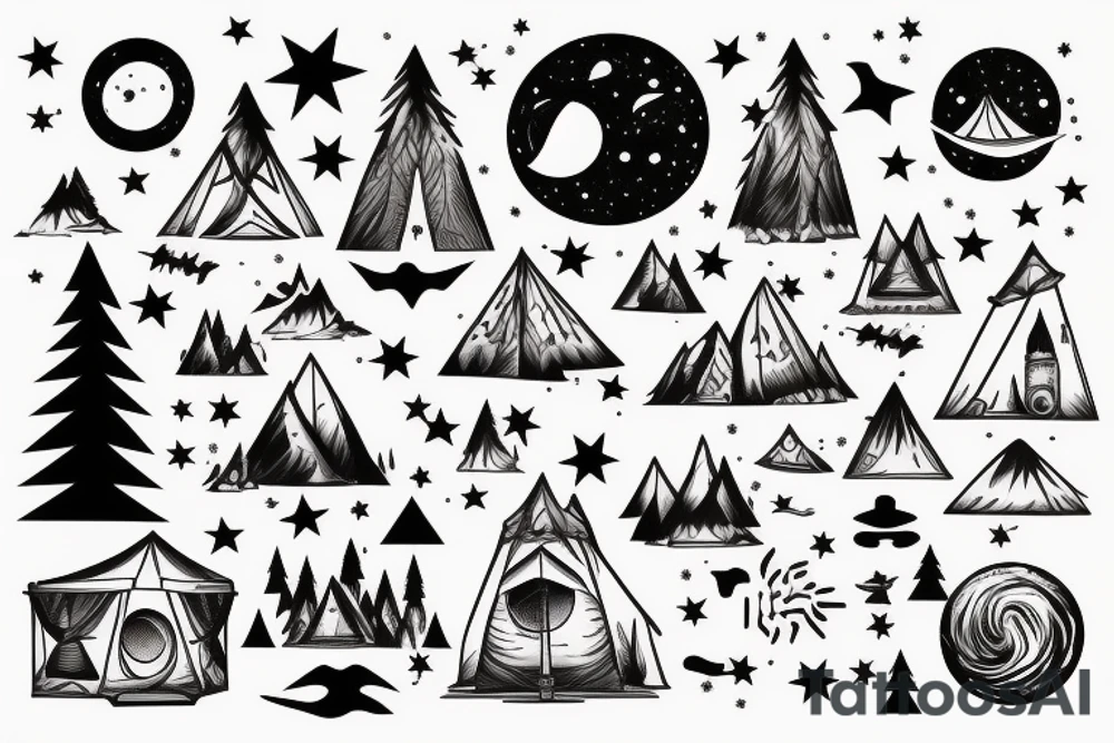 Camping at night under the stars in the mountains tattoo idea