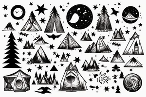 Camping at night under the stars in the mountains tattoo idea