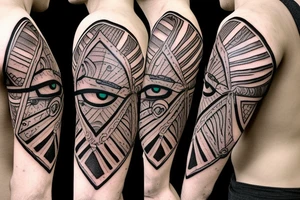 A spartan warrior theme with a triangle eye in the middle tattoo idea