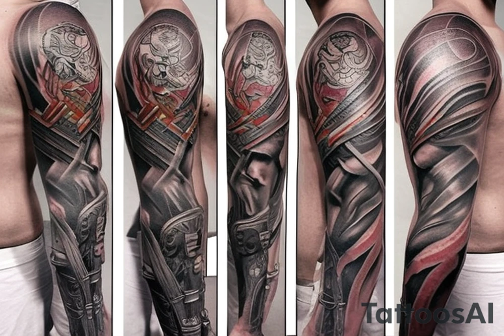 A spartan warrior and roman full sleeve tattoo tattoo idea