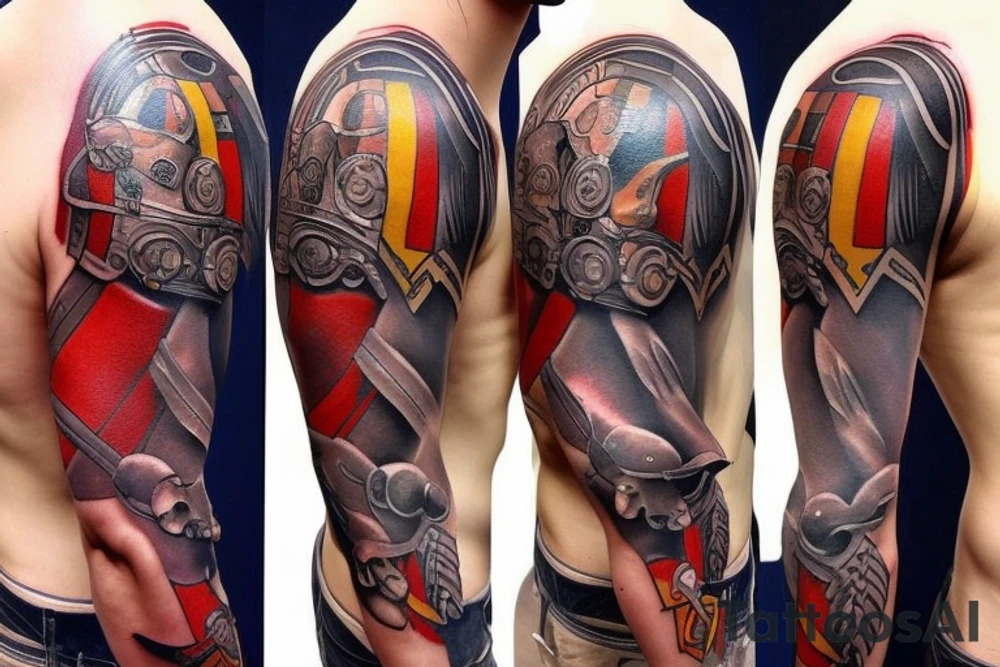 A spartan warrior and roman full sleeve tattoo tattoo idea