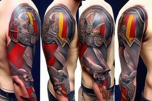 A spartan warrior and roman full sleeve tattoo tattoo idea
