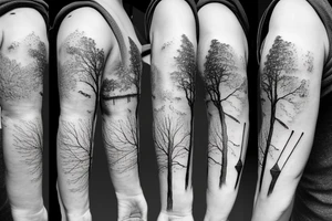 Angel, hourglass, tree, train tattoo idea