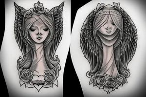 Angel, hourglass, tree, train tattoo idea
