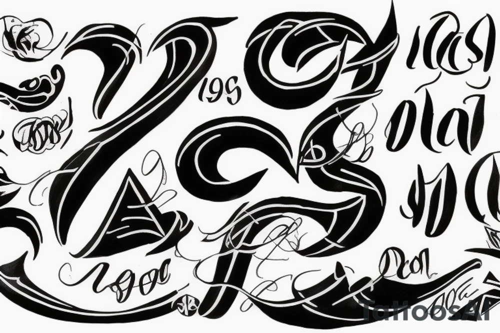1990 in dark calligraphy tattoo idea