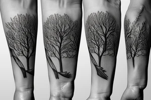 hourglass, tree, train tattoo idea