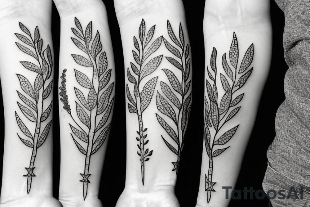 A portrait of an olive branch with quantum physics tattoo idea
