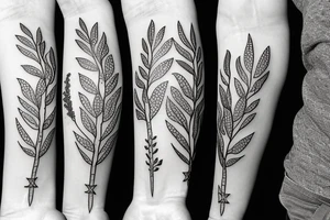 A portrait of an olive branch with quantum physics tattoo idea