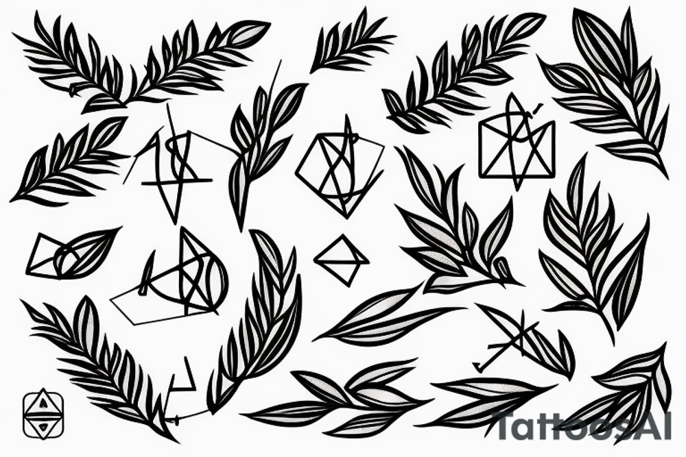 A portrait of an olive branch with quantum physics tattoo idea