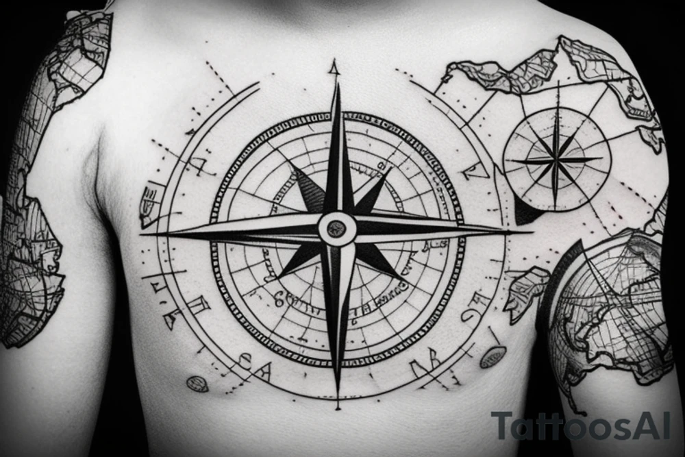 compass with a world map tattoo idea