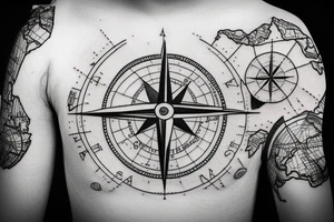 compass with a world map tattoo idea