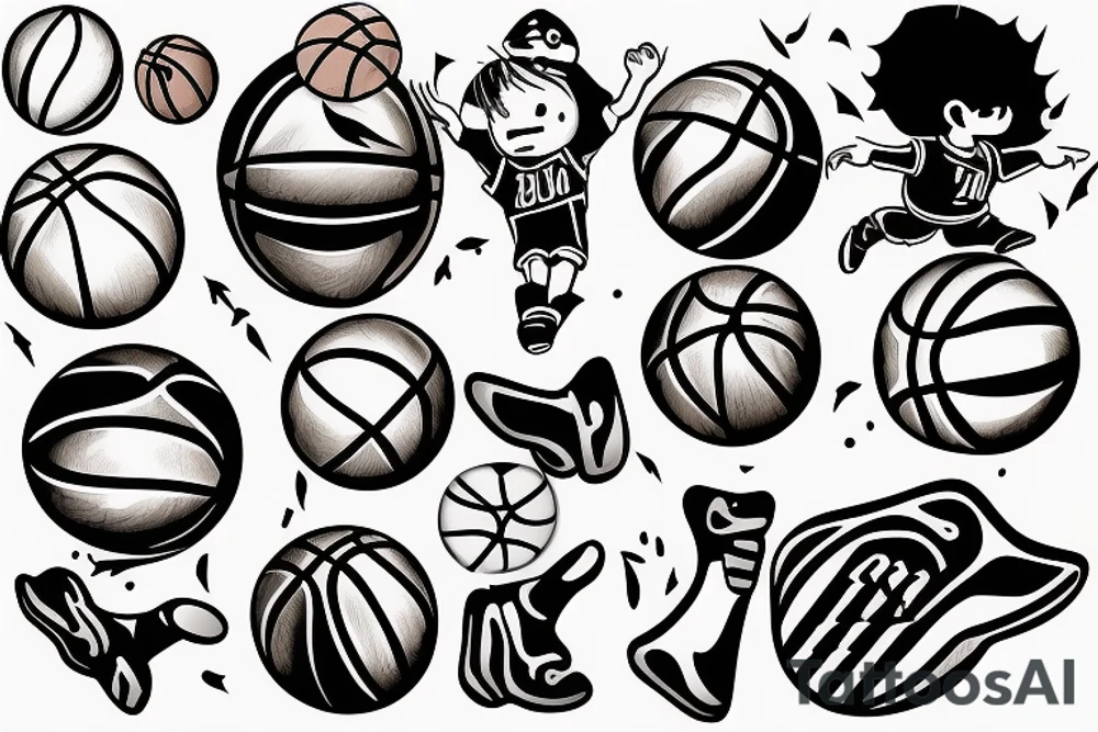 little man playing basketball tattoo idea