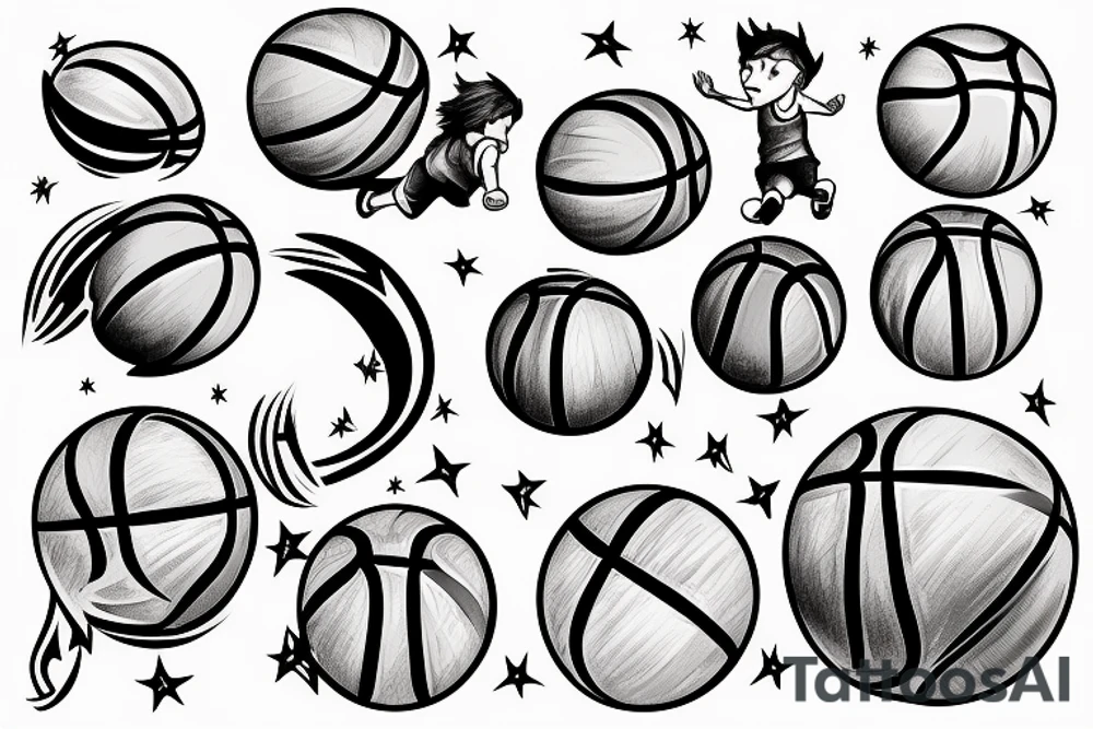 little man playing basketball tattoo idea