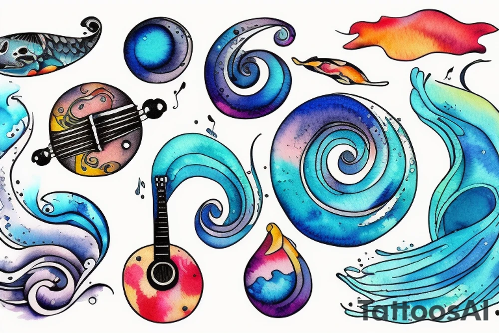 Music, ocean, waves, cosmos tattoo idea