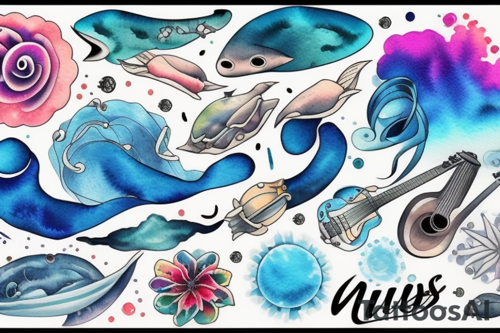 Music, ocean, waves, cosmos tattoo idea