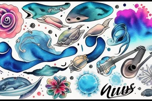 Music, ocean, waves, cosmos tattoo idea
